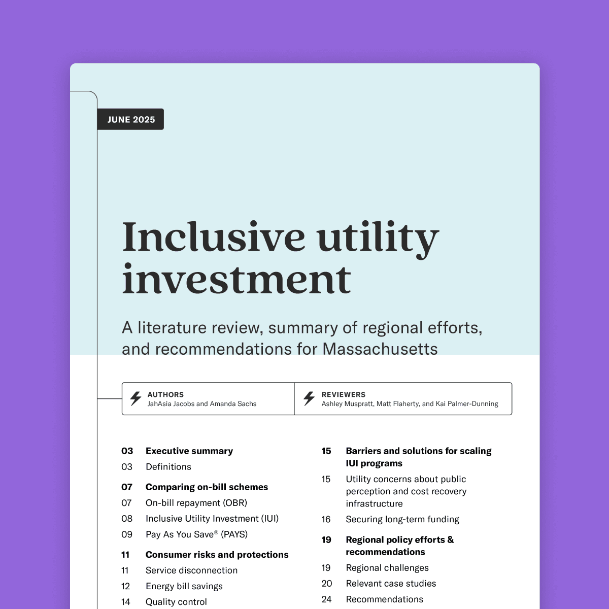Cover of the Inclusive utility investment literature review on a purple background