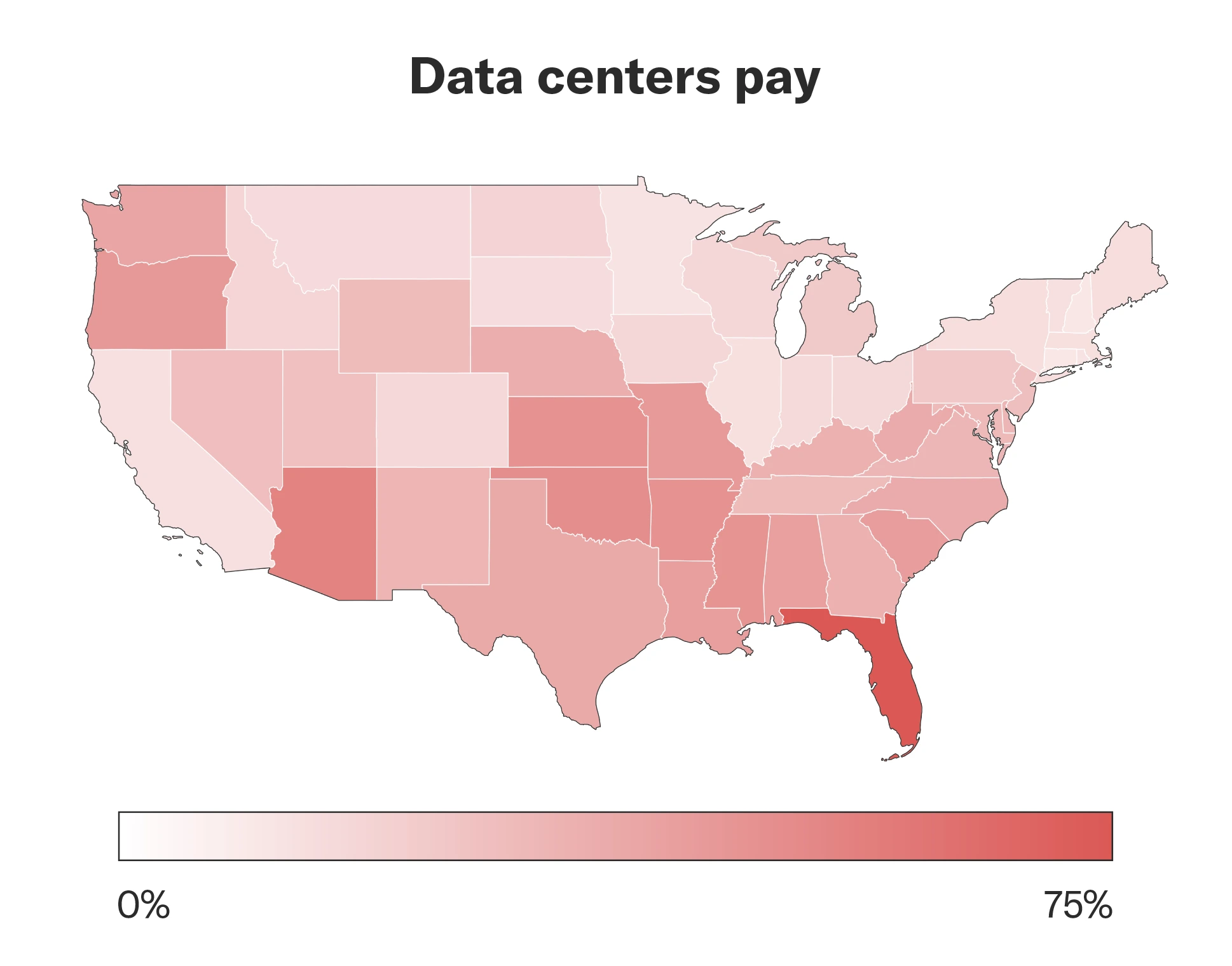 US map showing regional impacts of data centers pay on home energy upgrade affordability
